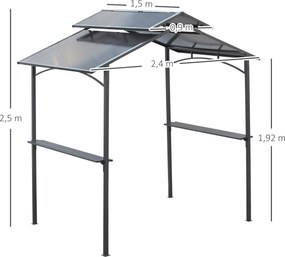Outsunny Pawilon grillowy z dachem ognioodpornym 2,5 x 1,5 m wiata grillowa z 2 półkami stal PC
