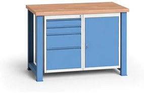 Stół warsztatowy KOVONA, 1 szafka wisząca i 4 szuflady na narzędzia, bez regulacji, 1200 mm