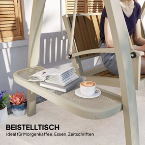 Dwuosobowa huśtawka ogrodowa Outsunny z regulowanym daszkiem, stolik boczny 200 x 120 x 190 cm, Beżowa