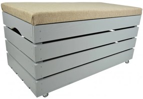 Pufa kufer skrzynia z kółkami drewniana sosnowa siedzisko 80cm malowana szara