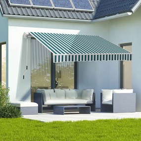 Outsunny Markiza balkonowa przegubowa, manualna, z korbką, biało-zielona, 395x245cm | Aosom PL