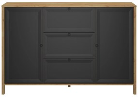 Komoda Dwudrzwiowa z Szufladami Drewniana do Salonu NORIA 150 cm Dąb craft złoty/czarny Loft