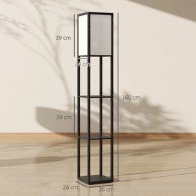 HOMCOM LED Lampa stojąca z 3 półkami, lampa podłogowa z przełącznikiem nożnym, oprawka E27, czarna | Aosom PL