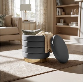 Pufa otwierana ze schowkiem welurowa 40 cm LUNA Grafit