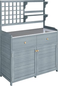 Outsunny Stół do sadzenia z szafką na zewnątrz, drewno, szafka ogrodowa z ocynkowaną powierzchnią roboczą, 2 szuflady, 104x44x140 cm jasnoszary | Aosom PL