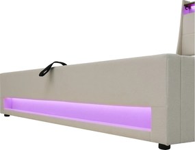 Łóżko z pojemnikiem 160 x 200 cm i zagłówkiem - Port USB i diody LED - Tkanina lniana - Beżowy - Bez materaca