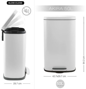 Stalowy kosz na śmieci z pedałem w matowym białym kolorze 50 l Akira – Spirella