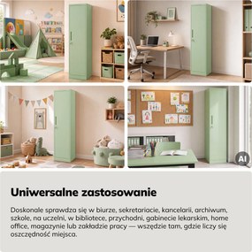 Szafa biurowa metalowa na akta, wąska, pastelowy zielony, 450x1850x400 mm: ALEX Fresh Style