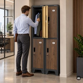 Szafka ubraniowa metalowa pracownicza głęboka 2-drzwiowa antracyt/orzech, 292x1720x600 mm: BARTEK 1 Plus D600 Eco Design