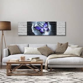 Obraz - Fioletowy motyl na ścianie (170x50 cm)