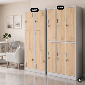 Szafa socjalna ubraniowa typu L, czterokomorowa, szara/dąb sonoma, 800x1850x450 mm: JULIA Eco Design
