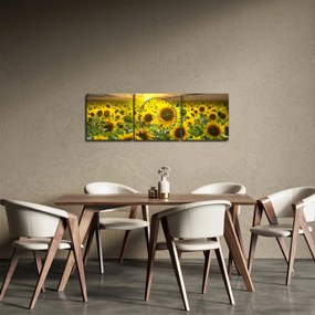 Obraz - Słoneczniki o zachodzie słońca (z zegarem) (90x30 cm)