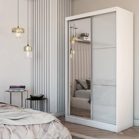 Szafa Przesuwna VITALE 120 cm z Lustrem Szafa Dwudrzwiowa Biała