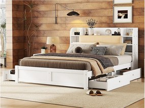 Łóżko podwójne 160x200cm - 4 szuflady - schowki na wezgłowiu - Białe