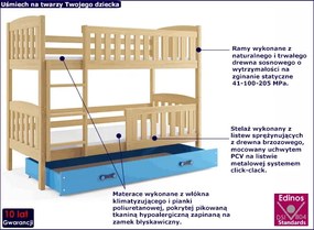 Piętrowe łóżko dla dzieci drewniane 80x190 - Celinda 2X