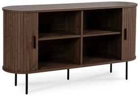 Komoda do Salonu Rozsuwana TRISH 140 cm Orzech Dwudrzwiowa Ryflowana Nowoczesna