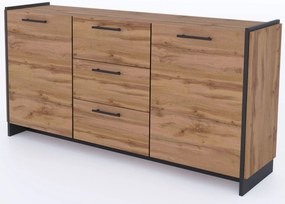 Długa komoda z 3 szufladami dąb wotan + czarny A8-L42