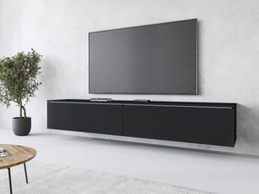 Nowoczesna szafka RTV 180 cm do salonu – 2-drzwiowa, bezuchwytowa, matowa, stojąca lub wisząca, czarny grafit