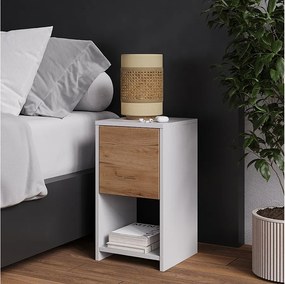 Stolik nocny biały/złoty dąb 30x30x55 evo