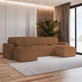 Masseno Narożnik PESANO z funkcją spania i pojemnikiem na pościel Narozniki U, Rozkładana sofa - Miedziany, TILIA 56