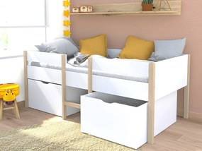 Podwyższone łóżko SISSY – 2 szuflady – 90 × 190 cm – kolor biały i dębowy