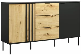 Komoda z 2 parami drzwi i 3 szufladami – Czarny i naturalny – TUNALO