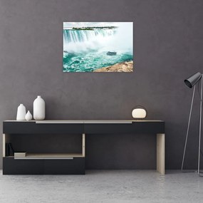 Obraz na szkle - wodospady z łodzią (70x50 cm)