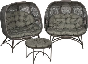 Outsunny Zestaw mebli ogrodowych, 2 fotele wiklinowe z stolikiem, składane, poduszki na siedzisko, rama ze stali, kolor: Piasek