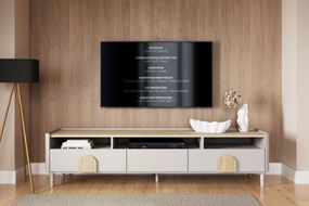 Szafka RTV Amilio 200 cm z szufladami na nóżkach - kaszmir / dąb olejowany / uchwyty dąb jasny