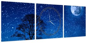 Obraz wilka wyjącego do księżyca (z zegarem) (90x30 cm)