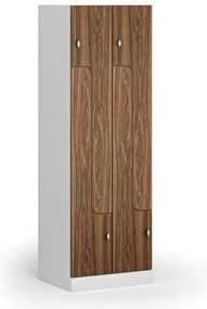 Metalowa szafka ubraniowa Z, 4-drzwiowa, 1850 x 600 x 500 mm, demontaż, zamek obrotowy, drzwi laminowane, orzech