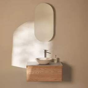 Zestaw Wiszących Mebli Łazienkowych Z Drewna Jesionowego Tedrik Popielaty Brąz & Cement Okrągły Biały Ø40 Cm - Sklum