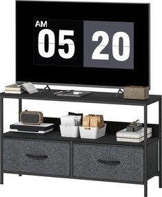 HOMCOM Szafka RTV Lowboard z 2 szufladami, otwartą półką, do telewizorów do 119,4 cm, 98 x 29 x 56 cm, Czarny+Ciemnoszary