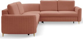 Masseno Narożnik VELA z funkcją spania i pojemnikiem na pościel Narozniki L, Rozkładana sofa - Różowy, CASTEL 55