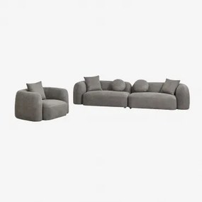 Zestaw Salonowy Z 2-częściową Sofą Modułową I Fotelem Z Tkaniny Coco Chenille Granitowo-szara Gruba Tkanina Szenilowa - Sklum