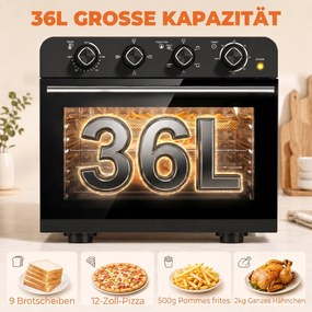 HOMCOM Piekarnik-frytkownica z termoobiegiem i zestawem rożna, regulator temperatury, minutnik, 1800 W | Aosom PL