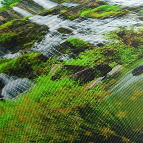 Obraz - wodospady z zielenią (z zegarem) (90x30 cm)