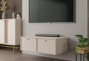 Wisząca szafka RTV Daily II 120 cm beż / czarna / eucaliptus – nowoczesna szafka pod telewizor z dwoma frontami