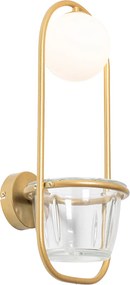 Lampa ścienna w stylu art deco złota z białym szkłem - Isabella