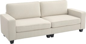 HOMCOM 3-osobowa Sofa z Pokryciem z Kordu, Sofa do Salonu ze Sprężynami, do 400 kg, 227 x 84 x 87 cm, Kremowa