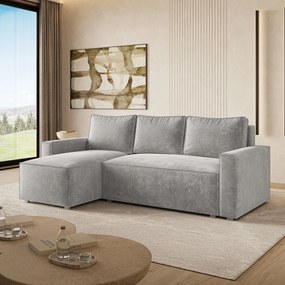 Masseno Narożnik POTARO z funkcją spania i pojemnikiem na pościel Narozniki L, Rozkładana sofa - Jasznoszary, LUMO 65