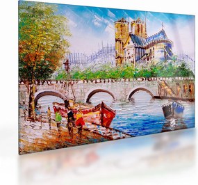 Obraz na szkle - Obraz olejny przedstawiający miasto (70x50 cm)