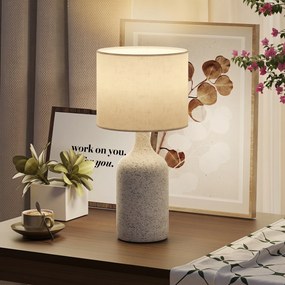 HOMCOM Lampa stołowa, lampka nocna z ceramiczną podstawą, lnianym abażurem, 22x22x45 cm piaskowy+beżowy | Aosom PL
