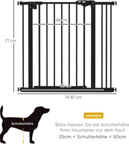 PawHut Barierka ochronna dla psy, Bezpieczna bramka, Bramka dla zwierząt, Metal, Plastik, 74-87 cm, Czarny