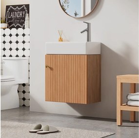 Szafka łazienkowa pod umywalkę pojedynczą, niska z umywalką ceramiczną - 46 x 26 x 56 cm - drewno MDF - Naturalne