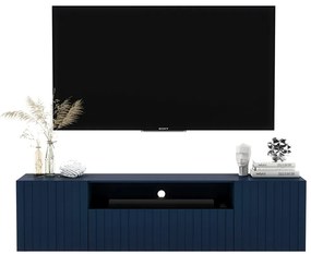 Granatowa ścienna szafka na TV z lamelami - Filo 8X