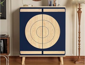 Nowoczesna szafa na buty 76x37x98,5 cm - z 2 drzwiami - Wielopoziomowe przechowywanie - Nogi drewniane - Niebieski i naturalny