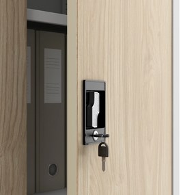 Biurowa szafa metalowa ALEX, 450 x 1850 x 400 mm, Eco Design: biała/ dąb sonoma