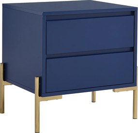 Szafka nocna z 2 szufladami - metal i płyta MDF niebieska lakierowana i złota - KORASA marki Pascal MORABITO