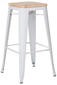 Stołek Lix O Wysokości 75 Cm Ze Stali I Drewna Biała & Madera Natural|natural Wood - Sklum